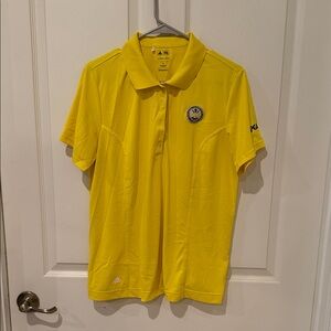 adidas Bright Yellow Short Sleeve Golf Polo with Chest Patch
